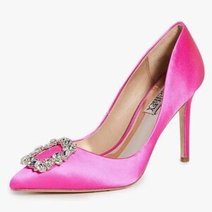 Badgley Mischka Cher Satin Brooch Embellished Hot Pink Stiletto Pumps size 9